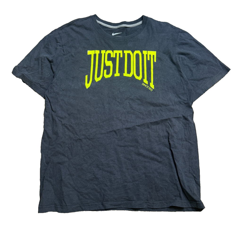 Nike Just Do It Since T Shirt Men's XL Charcoal Black Neon Volt Yellow Graphic